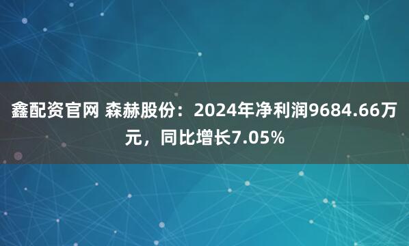 鑫配资官网 森赫股份：2024年净利润9684.66万元，同比增长7.05%