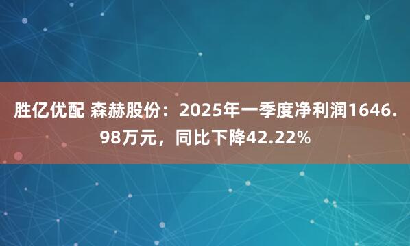 胜亿优配 森赫股份：2025年一季度净利润1646.98万元，同比下降42.22%