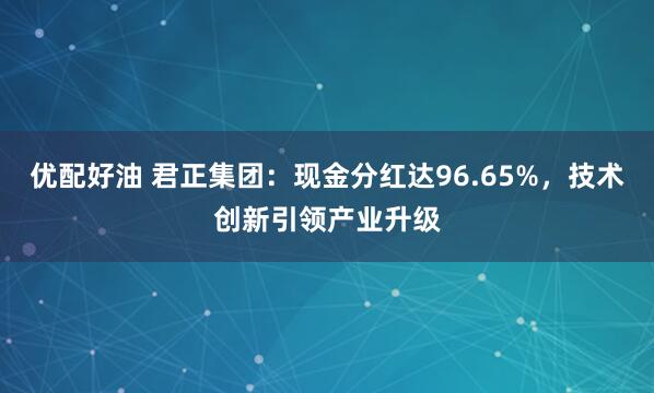 优配好油 君正集团：现金分红达96.65%，技术创新引领产业升级